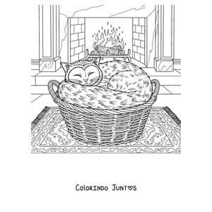 Desenho para colorir de um Meowl dormindo numa cesta