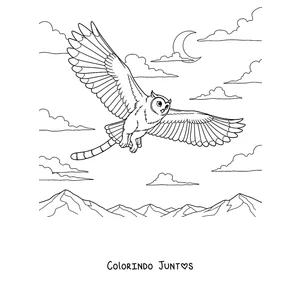 Desenho para colorir de um Meowl voando sob a lua