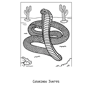 Desenho para colorir de uma naja-real enroscada no deserto