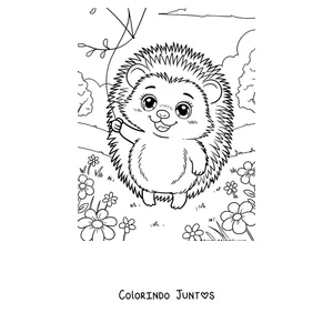 Desenho para colorir de um ouriço segurando um morango