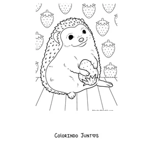 Desenho para colorir de um ouriço com um galho entre as bolotas