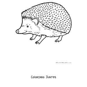 Desenho para colorir de um ouriço realista caminhando de perfil