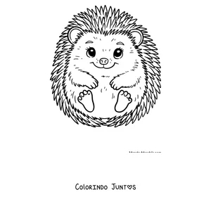 Desenho para colorir de um ouriço sorridente sentado de frente