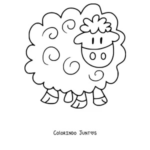 Desenho para colorir de ovelha de desenho animado sorridente de frente