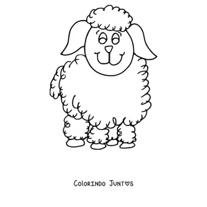 Desenho para colorir de ovelha lanosa sorridente de perfil