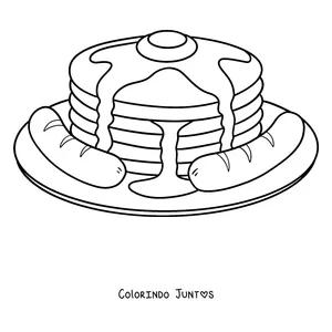 Desenho para colorir de panquecas com calda servidas num prato