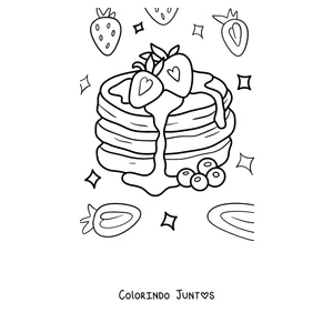 Desenho para colorir de panquecas fofinhas com morangos e mirtilos