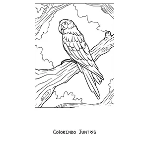 Desenho para colorir de uma arara pousada em um galho