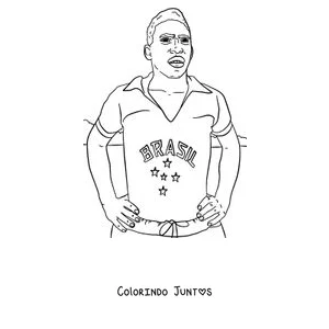 Desenho para colorir do Pelé em pé com a camisa do Brasil
