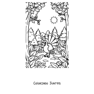 Desenho para colorir de um peru na floresta no outono