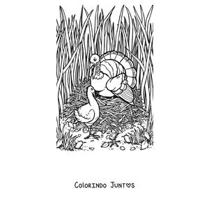 Desenho para colorir de um peru realista caminhando pela grama