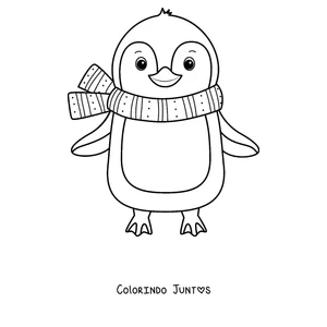 Desenho para colorir de um pinguim de pé com cachecol