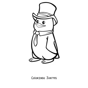 Desenho para colorir de um pinguim de cartola e gravata