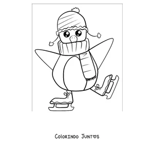 Desenho para colorir de um pinguim patinando no gelo
