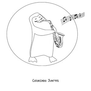 Desenho para colorir de um pinguim tocando saxofone