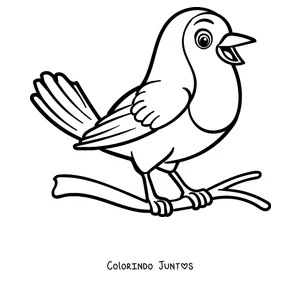 Desenho para colorir de um pisco-de-peito-ruivo cantando de bico aberto
