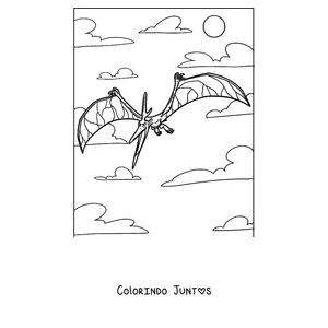 Desenho para colorir de um pterodáctilo voando com as asas bem abertas