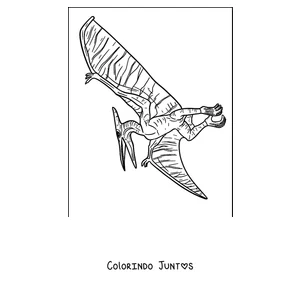 Desenho para colorir de um pterodáctilo pousado com as asas de pele detalhada