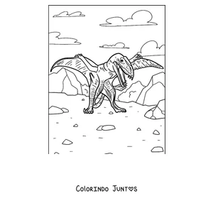 Desenho para colorir de um pterodáctilo em pé no chão com as asas abertas
