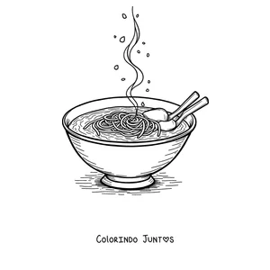 Desenho para colorir de uma tigela clássica de sopa de macarrão ramen