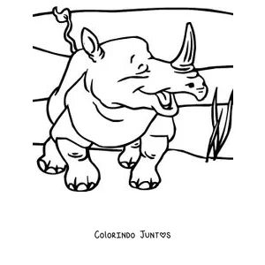 Desenho para colorir de um rinoceronte andando pelo capim