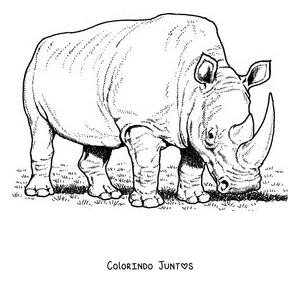 Desenho para colorir de um rinoceronte branco comendo capim