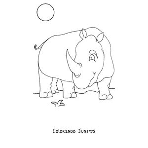 Desenho para colorir de um rinoceronte sorrindo sob o sol