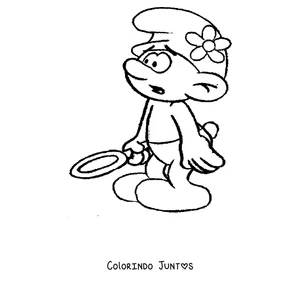Desenho para colorir de um Smurf explorando com uma lupa