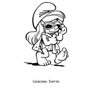 Desenho para colorir da Smurfette com óculos de sol