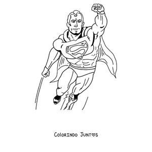 Desenho para colorir do Superman voando com o punho erguido