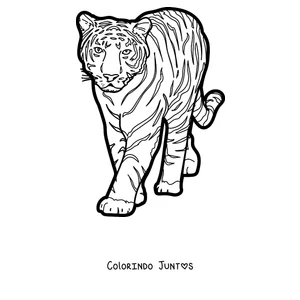 Desenho para colorir de um tigre caminhando de frente