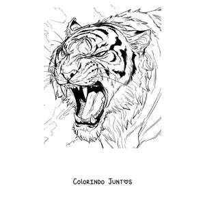 Desenho para colorir de uma cabeça de tigre rugindo