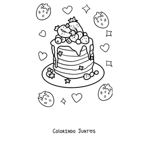 Desenho para colorir de uma torre de panquecas com morangos