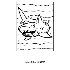 Desenho para colorir de um tubarão de boca aberta e dentes afiados
