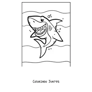 Desenho para colorir de um tubarão-branco mostrando os dentes