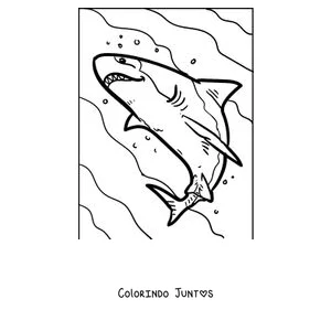 Desenho para colorir de um tubarão-branco realista nadando para a superfície