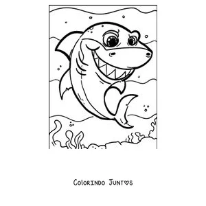 Desenho para colorir de um tubarão grande e alegre nadando