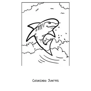 Desenho para colorir de um tubarão saltando para fora da água