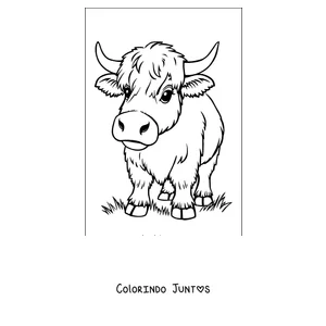 Desenho para colorir de vaca highland peluda com chifres longos