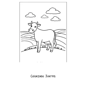 Desenho para colorir de vaca passeando pelo campo