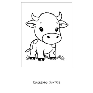 Desenho para colorir de vaquinha chibi sentada na grama