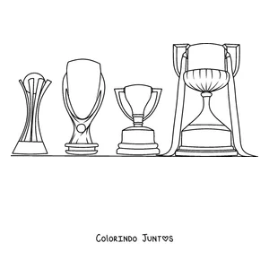Desenho para colorir de uma vitrine com vários troféus do Barcelona