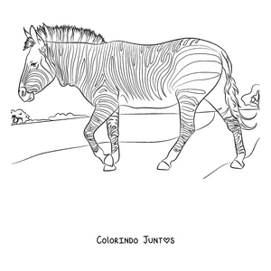 Desenho para colorir de uma zebra caminhando ao sol
