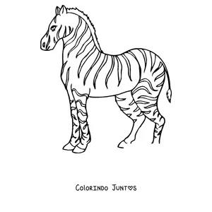 Desenho para colorir de uma zebra em pé de perfil
