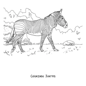 Desenho para colorir de uma zebra passeando pela savana